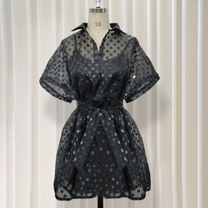 See Through Organza Casual Two Pieces Black Mini Dresses