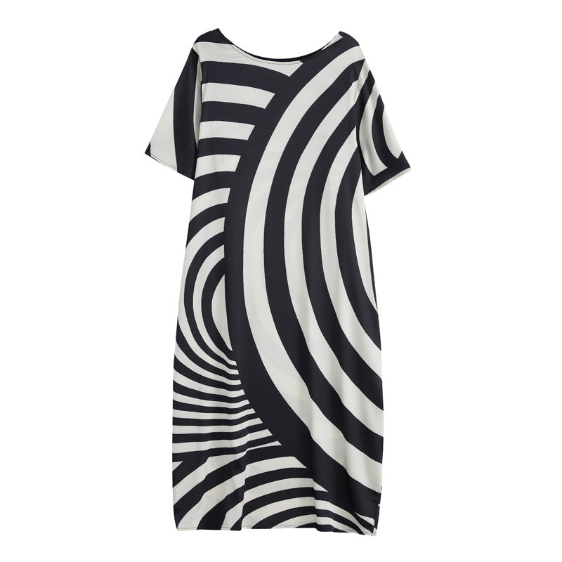 Summer Black Striped Plus Sizes Dresses