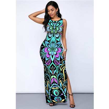 Women Sleeveless Foral Print Sexy Mermaid Dresses