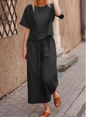 Leisure Women Loose Linen Two Pieces Suits