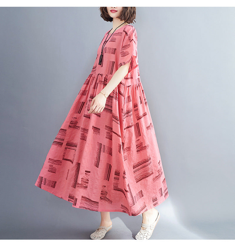 Summer Linen Short Sleeves Long Cozy Dresses