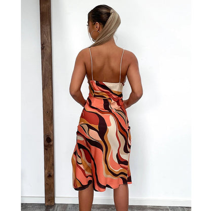 Sexy Geometry Print Suspender Irregular Women Dresses