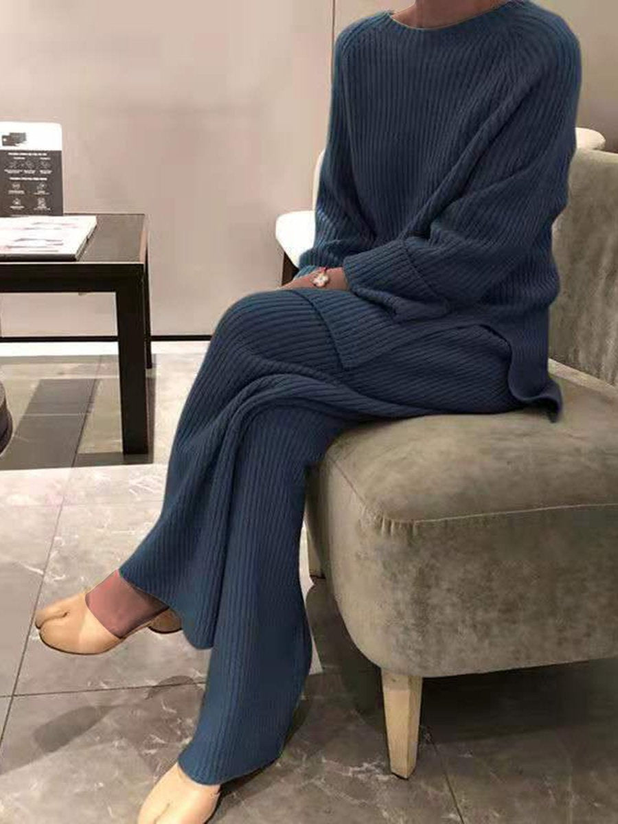 Fall Knitting Pullover Sweaters & Wide Legs Pants Suits