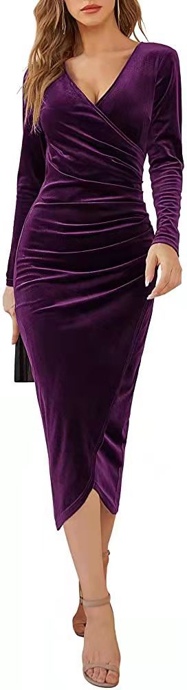 Vintage V Neck Irregular Long Sleeves Party Dresses