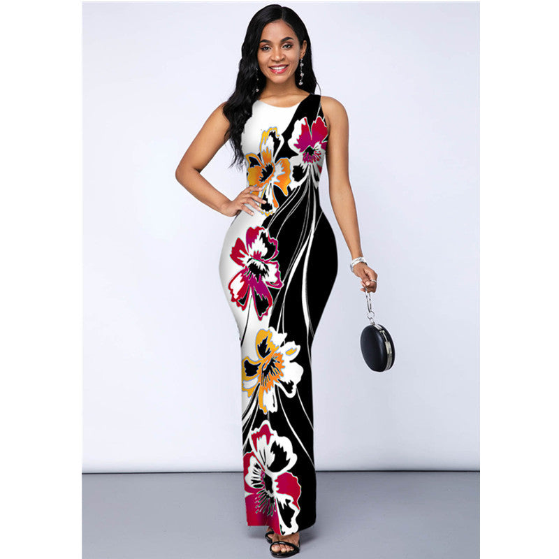 Women Sleeveless Foral Print Sexy Mermaid Dresses