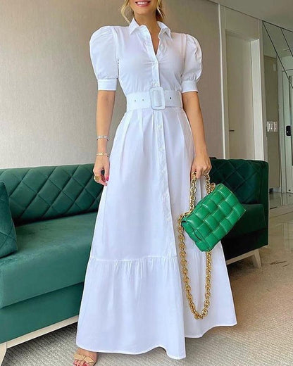 Elegant Short Sleeves Long Dresses with Belt-STYLEGOING