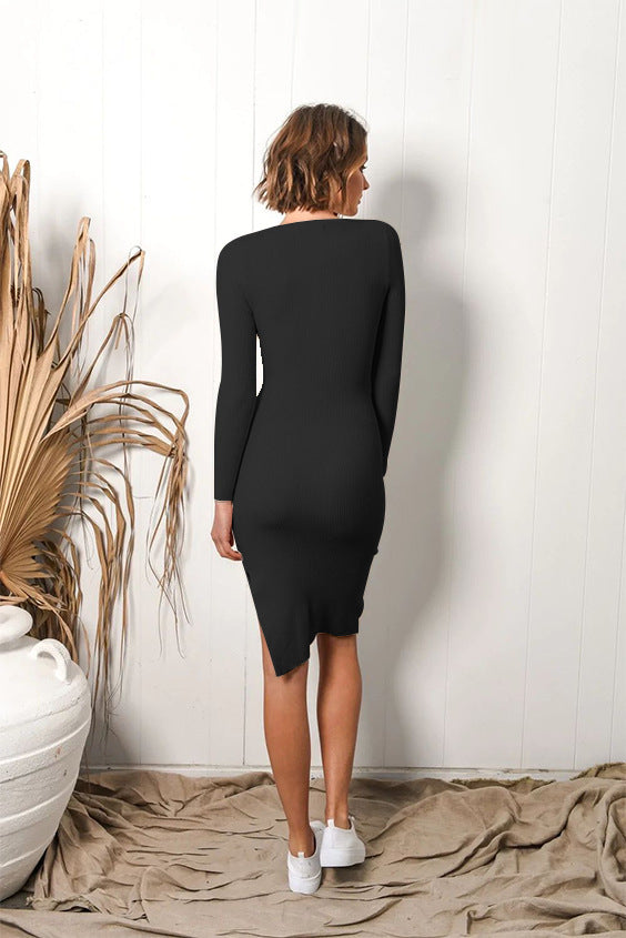 Elegant Button Design Long Sleeves Dresses