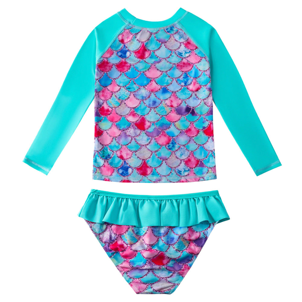 3D Fish Scale Design Two Pieces Swimsuits for Girls