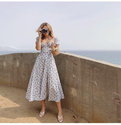 Summer Short Sleeves Floral Dresses-STYLEGOING