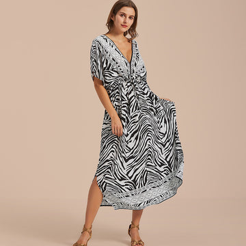 Women Zebra Print Summer Beach Bikini Dresses