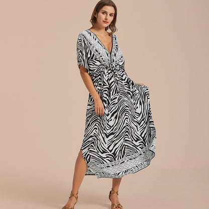 Women Zebra Print Summer Beach Bikini Dresses