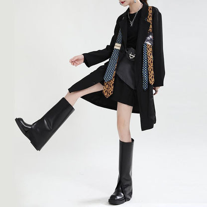 Women Double Breasted Fashion Necktie Blazer Coat