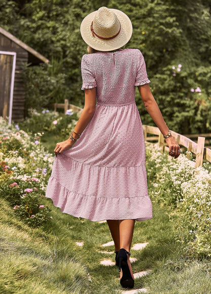 Elegant Short Sleeves Midi Dresses