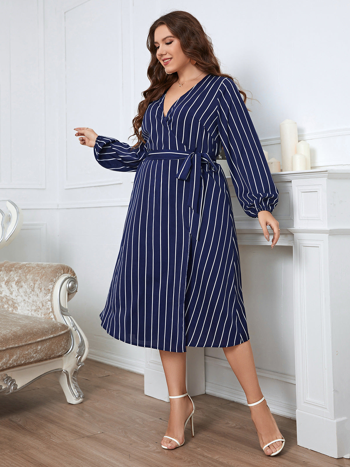Women Striped Plus Sizes Dresses