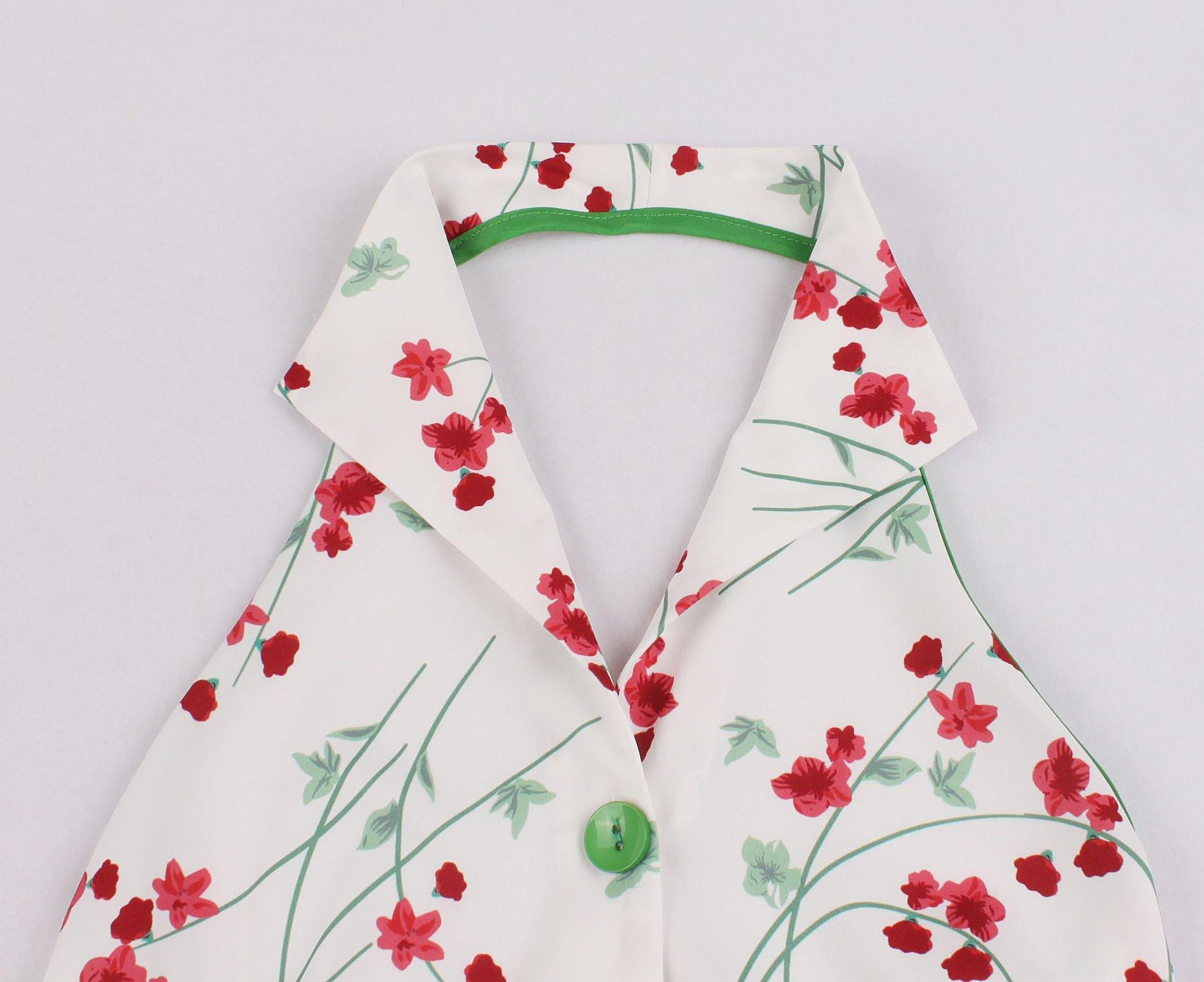 Halter Backless Floral Print Midi Length Dresses-STYLEGOING