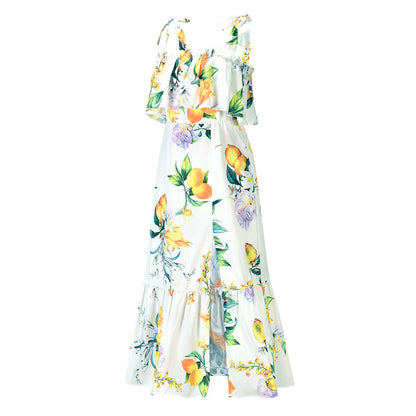 Ruffled Floral Print Summer Beach Dresses for Women