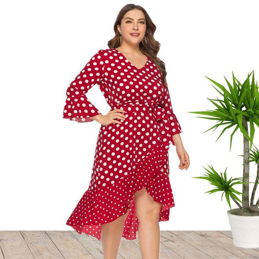 Summer Polk Dot Print Plus Sizes Dresses-STYLEGOING