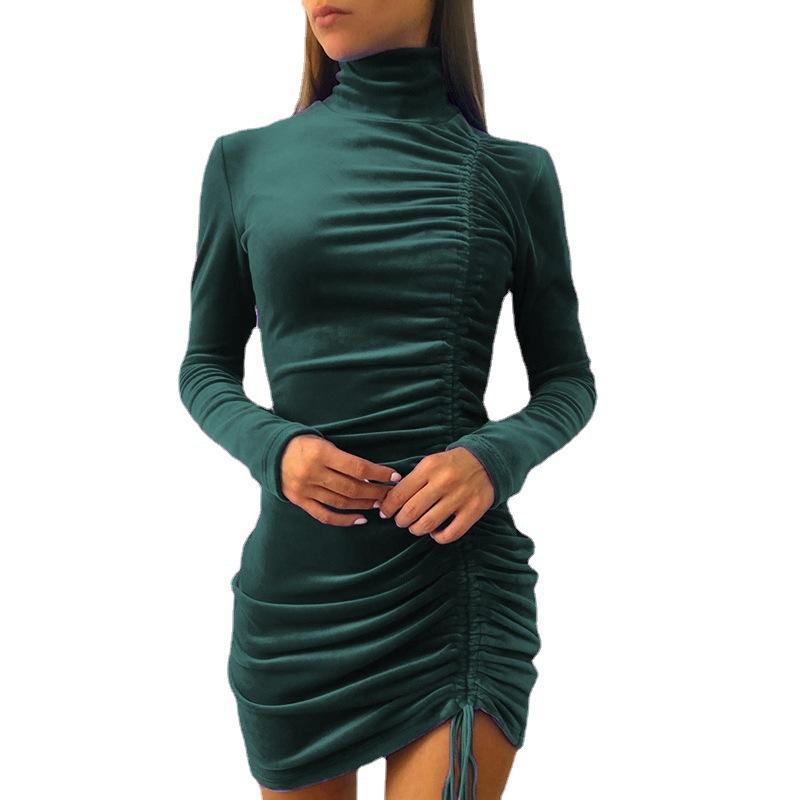 Sexy Drawstring High Neck Bodycon Short Dresses-STYLEGOING