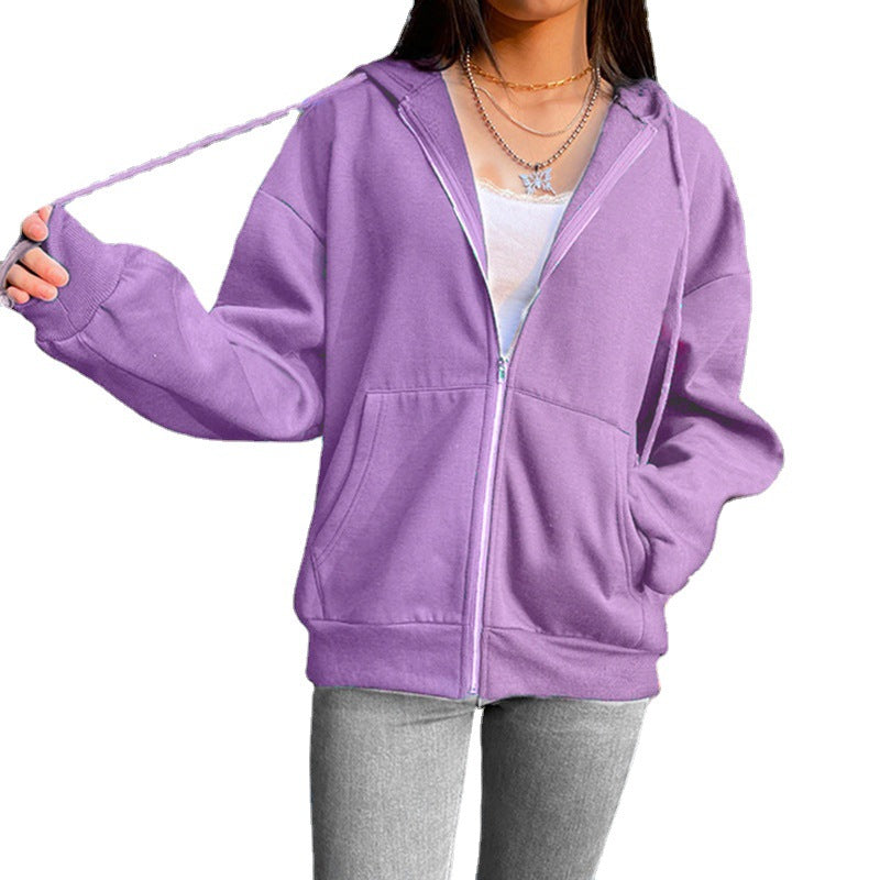 Casual Zipper Velvet Long Sleves Women Hoody Tops
