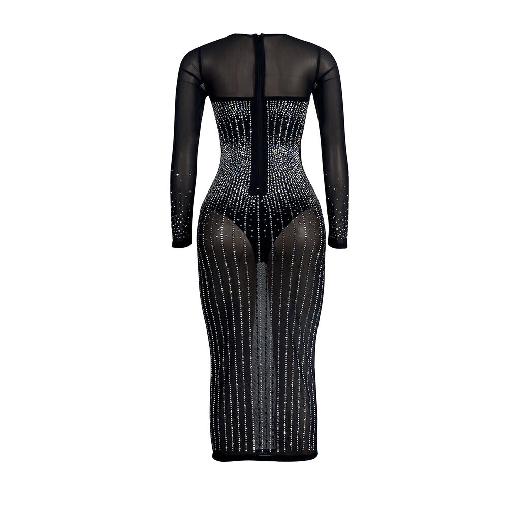 Sexy Diamond Inlay Long Sleeves Night Party Dresses