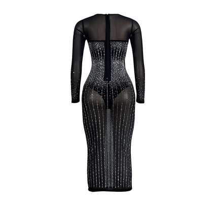 Sexy Diamond Inlay Long Sleeves Night Party Dresses