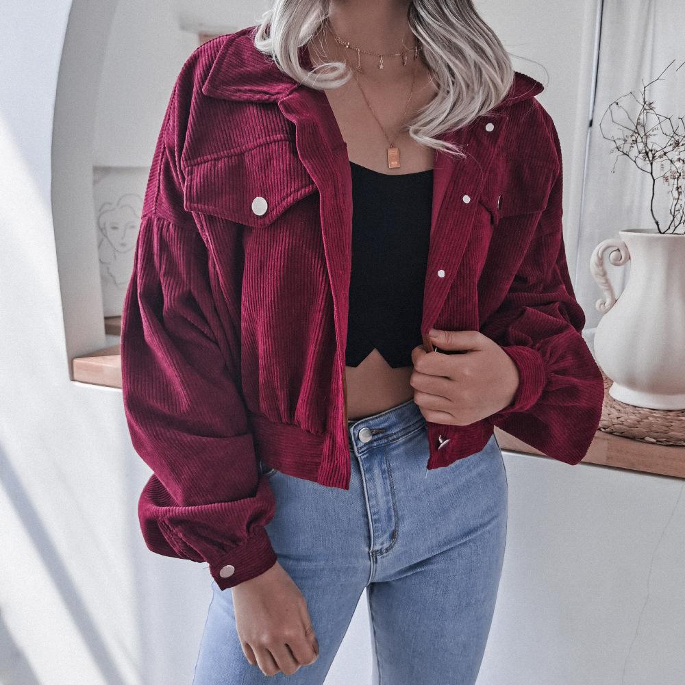 Women Long Sleeves Corduroy Casual Short Overcoat--Free Shipping at meselling99