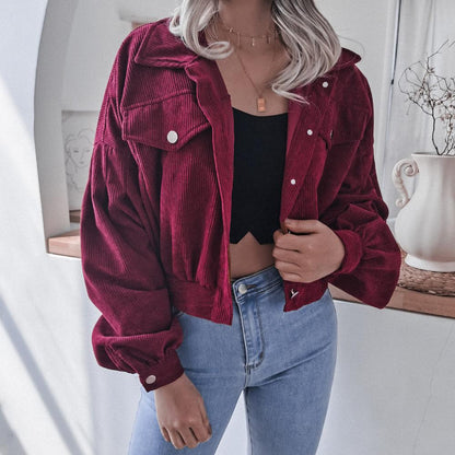 Women Long Sleeves Corduroy Casual Short Overcoat--Free Shipping at meselling99