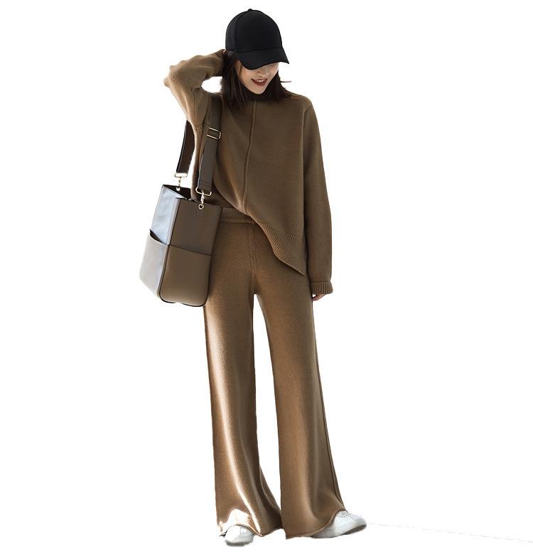 New Women High Neck Warm Knitting Casual Suits-STYLEGOING