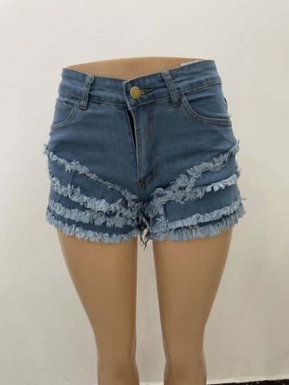Casual Ruffled Denim Short Trousers for Women