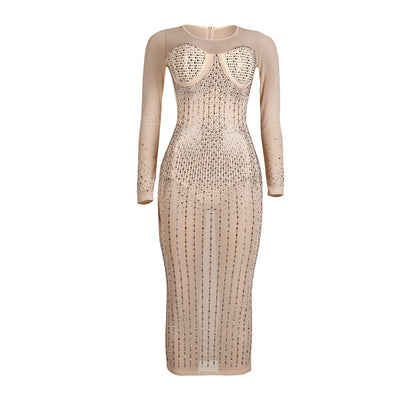 Sexy Diamond Inlay Long Sleeves Night Party Dresses