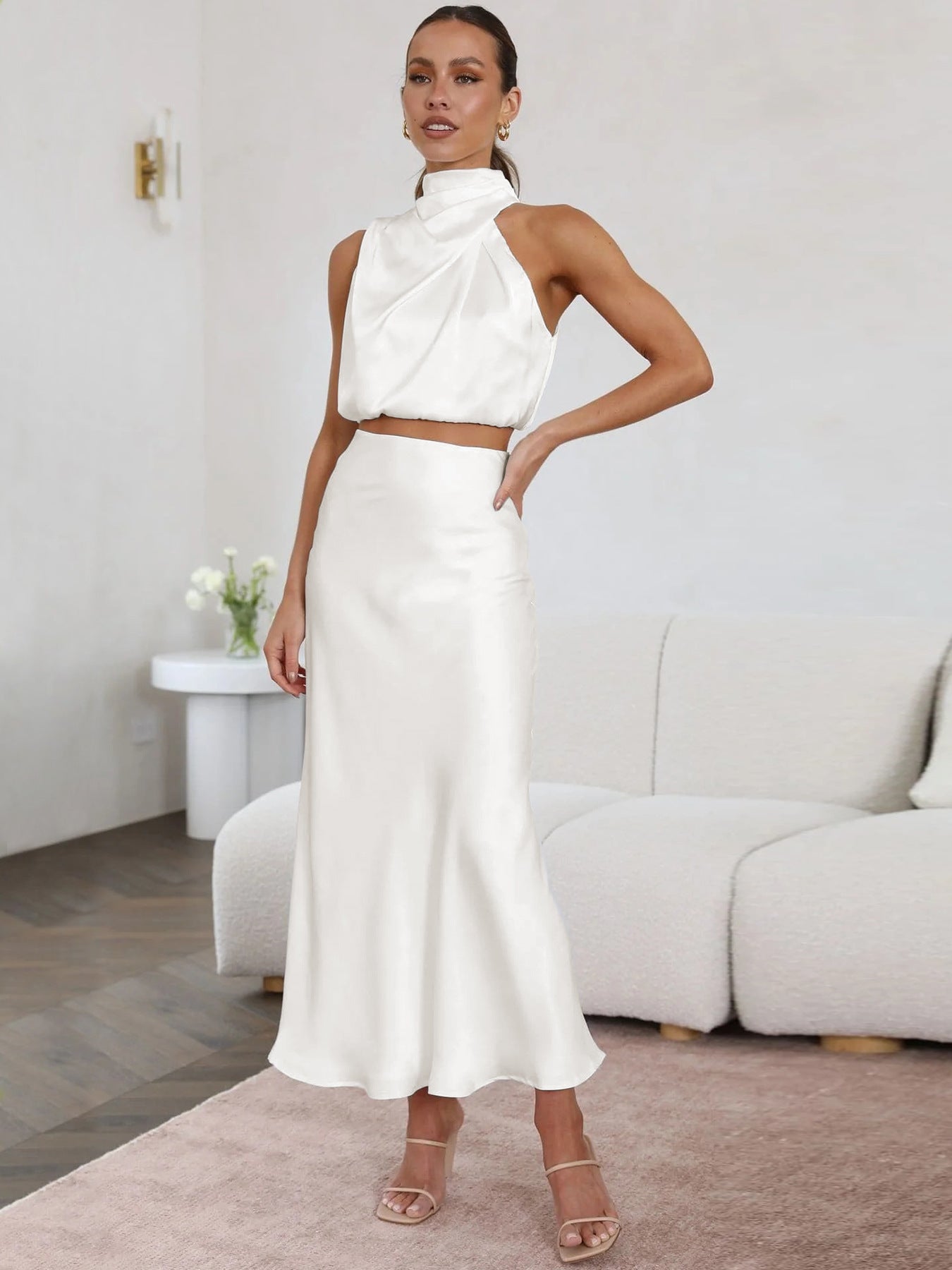 Sexy High Neck Tops and Long Skirts Two Pieces Evening Dresses