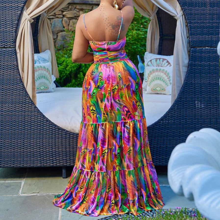 Sexy Floral Print Summer Long Holiday Dresses