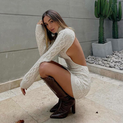Sexy Backless Knitted Mini Fall Dresses
