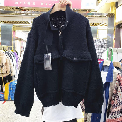 Women Zipper Knitting Cardigan Sweater Coats