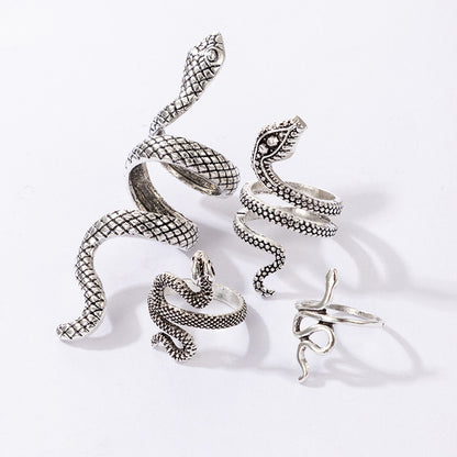 Vintage Cool Snake Shape Rings for Women 4pcs/set