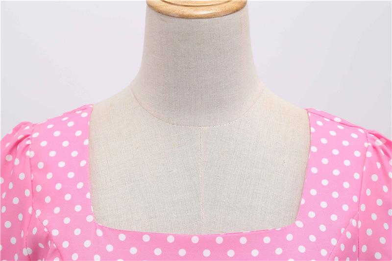 Short Sleeve Square Neckline Print Dot Dresses-STYLEGOING