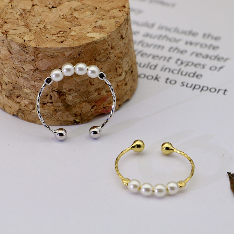 Pearl Beads Design Silver Tail Ring for Women