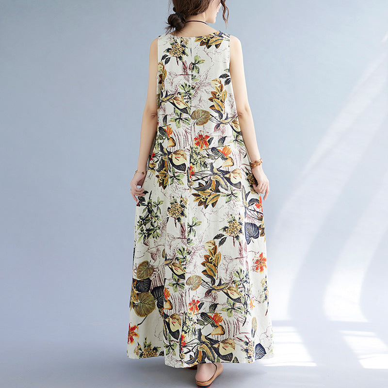 Vintage Linen Sleeveless Vest Women Long Dresses