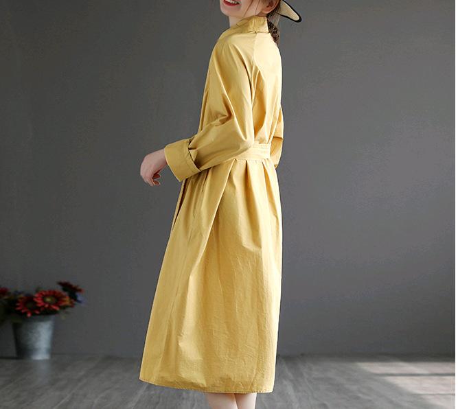 Women Slim Waist Flong Midi Length Fall Overcoat-STYLEGOING