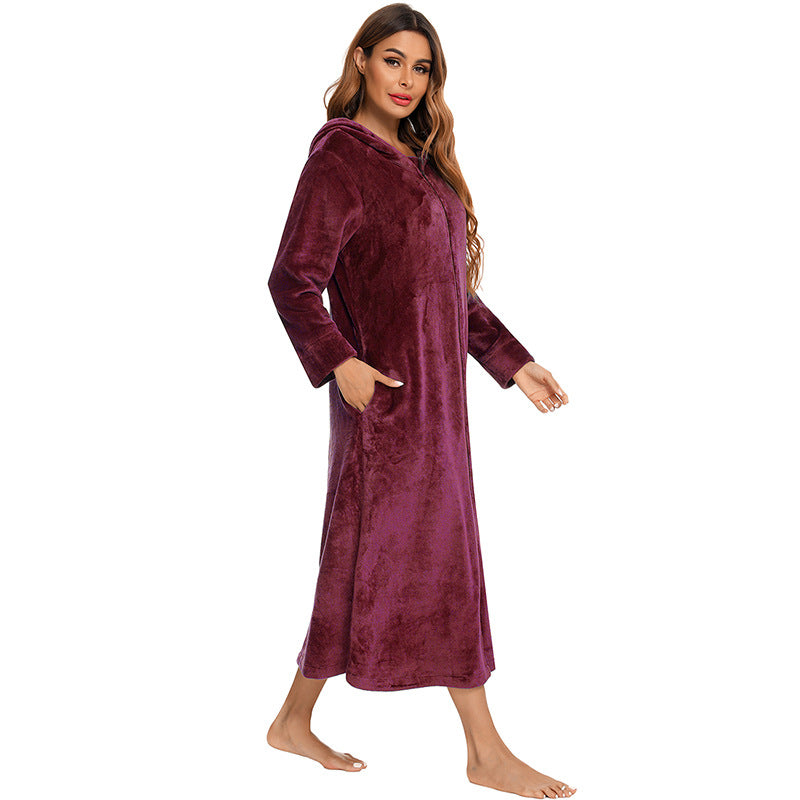 Winter Fleece Hoodies Sleepwear with Zipper