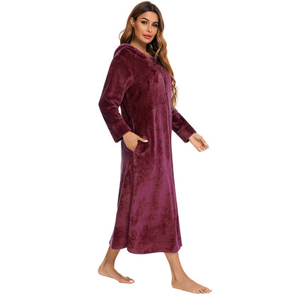 Winter Fleece Hoodies Sleepwear with Zipper