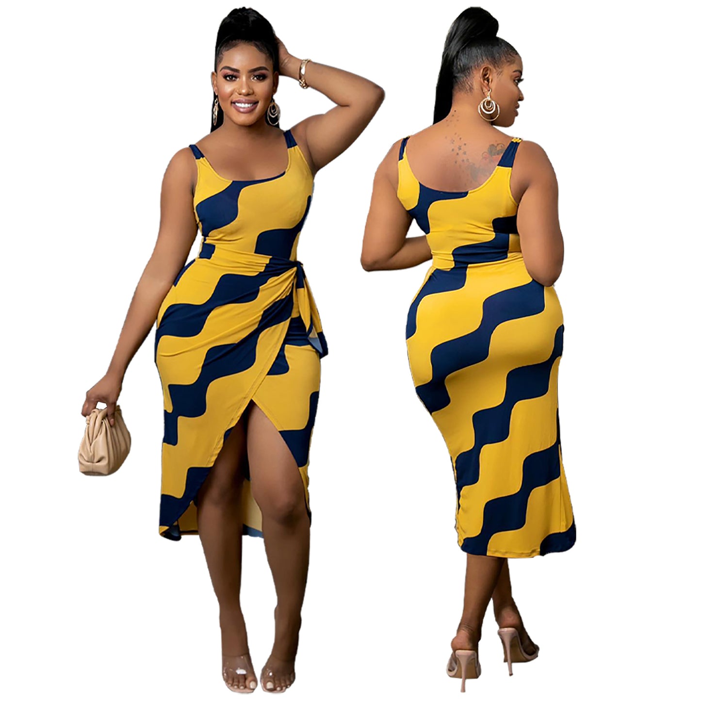 Sexy Unfixed Print Split Front Sexy Women Dresses