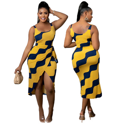 Sexy Unfixed Print Split Front Sexy Women Dresses