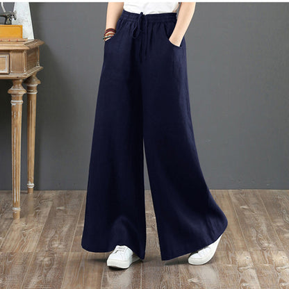 Vintage Cotton High Waist Wide Leg Pants for Women