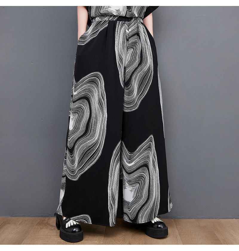 Fashion Chiffon Plus Sizes Shirts & Wide Legs Pants