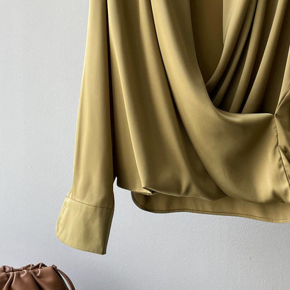 Elegant Satin Long Sleeves Office Lady Shirts