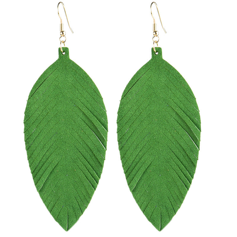 Leaves Designed Tassels Pu Leather Women Earrings