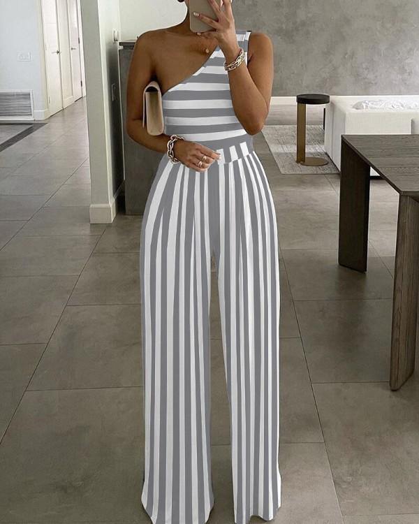 Simple One Shoulder Cozy Jumpsuits-STYLEGOING