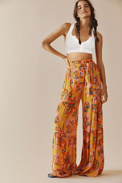 Casual Summer Floral Print Trumpet Pants for Women