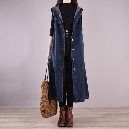 Casual Sleeveless Denim Long Vest